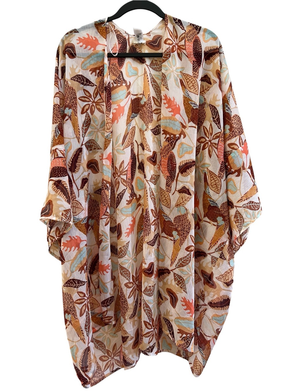 Aerie Tropical Leaf Print Open Front Kimono Cover Up O/S Boho Resort Botanical - Picture 2 of 5